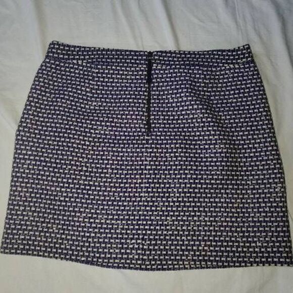 J.Crew Silk Cotton Blend Blue Metallic Tweed Skirt 10 - Picture 2 of 9